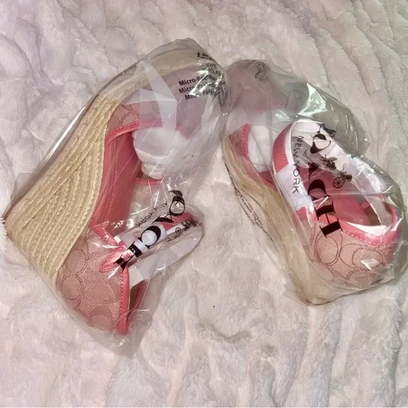 NEW Coach Raine Signature Jacquard Pink Espadrille Wedge Sandals Size 11M - Picture 11 of 16